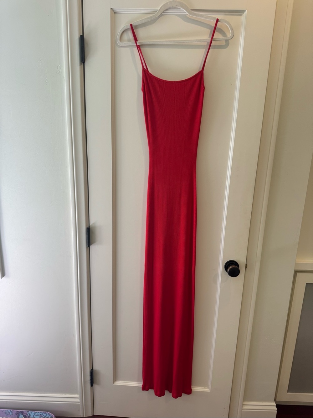 Slim Red Slip Maxi Dress with Spaghetti Straps
